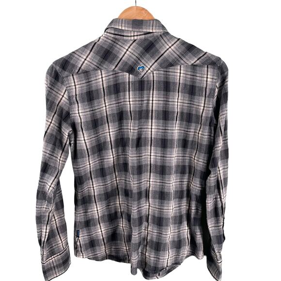 Kuhl Women's Medium Long Sleeve Pearl Snap Button Down Shirt Black Plaid - Picture 2 of 9